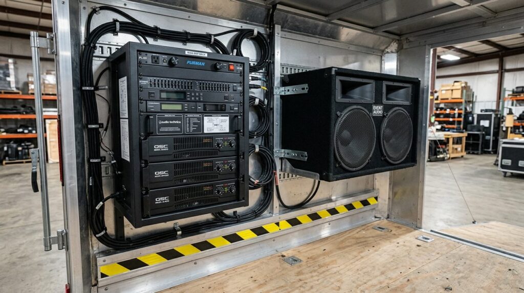 Interior shot of a commercial trailer with professional mobi