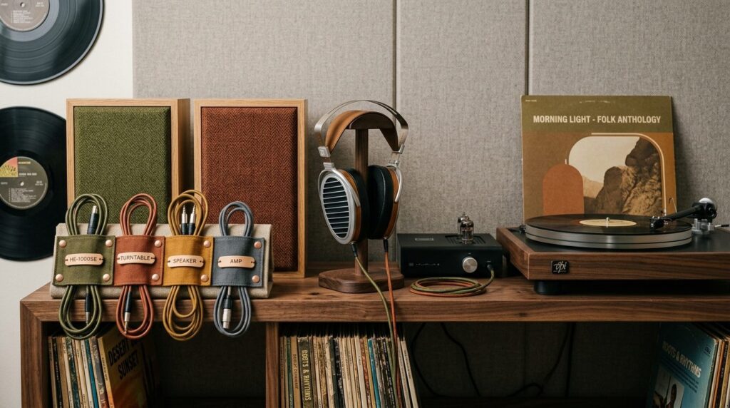 Modern studio photograph of a personalized audio setup: cust